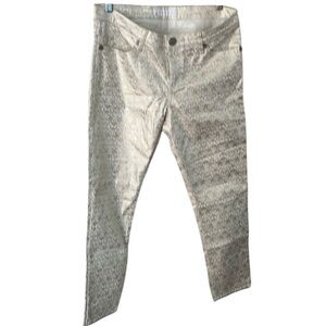 Rock & Republic size 12 Ivory & gold metallics print coated jeans with stretch
